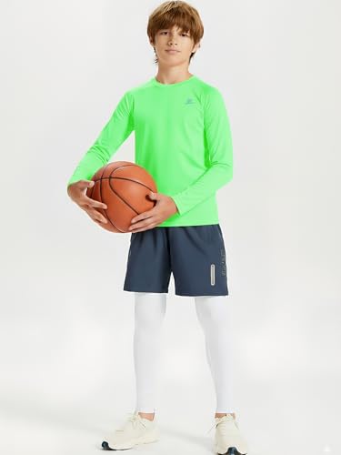 Image of DEVOROPA Youth Boys Compression Shirt Long /Short Sleeve Football Baseball Undershirt Quick Dry Kids Sports Baselayer Crewneck
