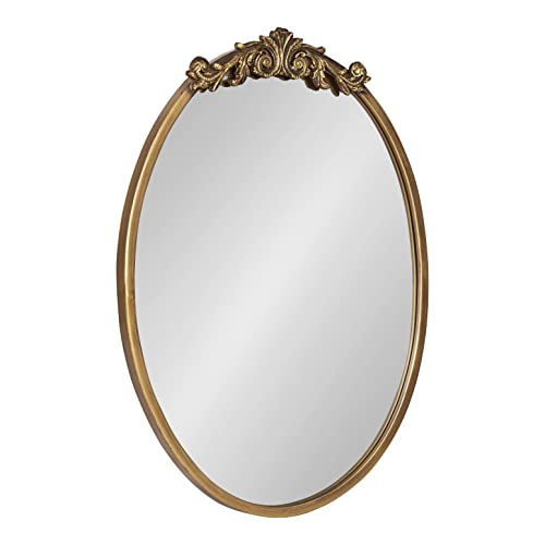 Image of Kate and Laurel Arendahl Ornate Glam Oval Wall Mirror, 18 x 24, Antique Gold, Beautiful Bohemian Mirror for Wall