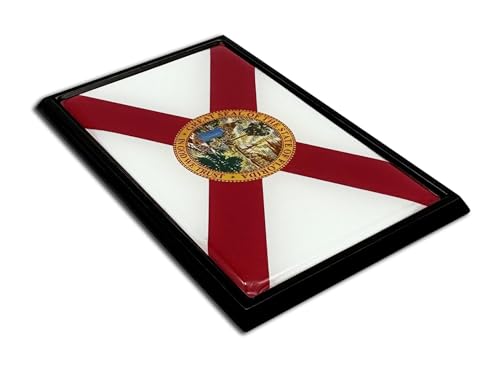 Image of Elektroplate Premium Florida FL Flag All Metal Black Frame Chrome Emblem for Cars, Trucks, and All Auto | Universal Fit at 2.5 inch x 3.8 inch | Weatherproof
