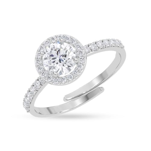 Image of Clara 925 Sterling Silver Minimal Daily Wear Adjustable Ring for Women | Gift for Birthday Anniversary | Rakhi Rakshabandhan Gift for Sister Bhabhi |Platinum Plated | Swiss Zirconia