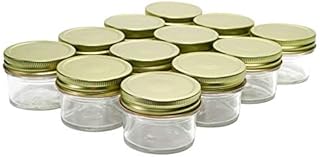 North Mountain Supply 4 Ounce Glass Regular Mouth Mason Canning Jars - with Safety Button Lids - Case of 12 (Gold Metal Lids)