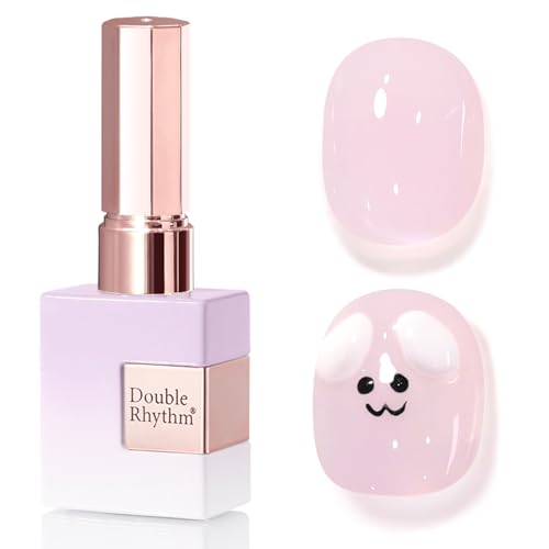 Double Rhythm Translucent Gel Polish Sheer Neutral Natural Light Milky Same Color Same Bottle 15ML Jelly Nail Polish Nail Art DIY at Home (Pink Clear-A1323)