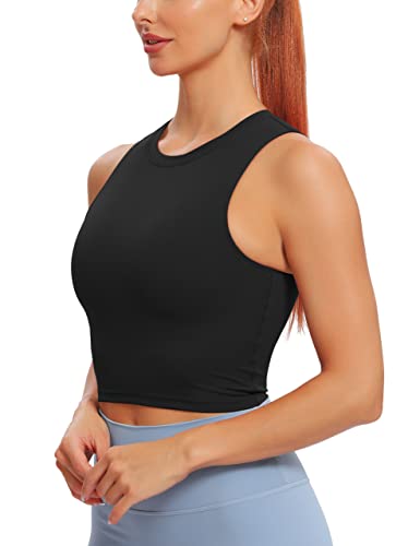 Natural Feelings Sports Bras For Women Removable Padded Yoga Tank Tops Sleeveless Fitness Workout Running Crop Tops Black #TOP2