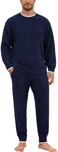 Snuggle Sac Mens Pajamas Set 2 Piece Loungewear Sets Long Sleeve Soft Sleepwear with Pockets