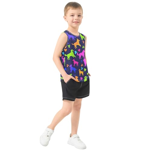 Boys' Tank Top Shirt Colorful Dogs Hearts and Paw Prints Pattern Sleeveless T-Shirts4