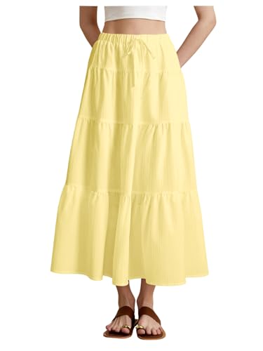Women's Tiered Ruffle Hem Skirt Elastic Waist Flowy Maxi Beach Vacation Skirts