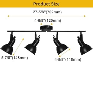 HiBay Ceiling Track Lighting Fixtures, Adjustable 4-Light Flush Mount Spot Light, Industrial LED Track Lights Black Spotlight Indoor for Kitchen, Dining Room, Bedroom, E26 Base (Bulbs Not Included HiBay Ceiling Track Lighting Fixtures Adjustable 4 Light Flush Mount Spot Light Industrial LED Track Lights Black Spotlight Indoor for Kitchen Dining Room Bedroom E26 Base Bulbs Not Included