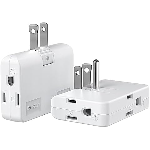 ETwinCoo 2-3 Prong Adapter,2 Prong to 3 Prong Outlet Adapter, 3 Prong to 2 Prong Adapter Converter,flat wall plug, Swivel Polarized Grounding Converter, Fireproof 3 Outlet Adapter for Household,2 Pack Cover