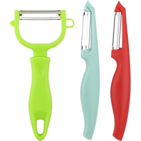 Vegetable Peeler Set of 3, 2 Pieces Swivel Peeler for Potato Carrot Zucchini Fruit, 1 Piece Y Shaped Peeler for Squash Citrus Lemon Cocktails, Green& Aqua Blue& Red Cover