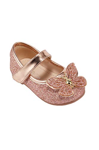Vetaste Girls Butterfly Mary Jane Dress Shoes Glitter Wedding Party Ballet Flats Rose Gold #TOP26
