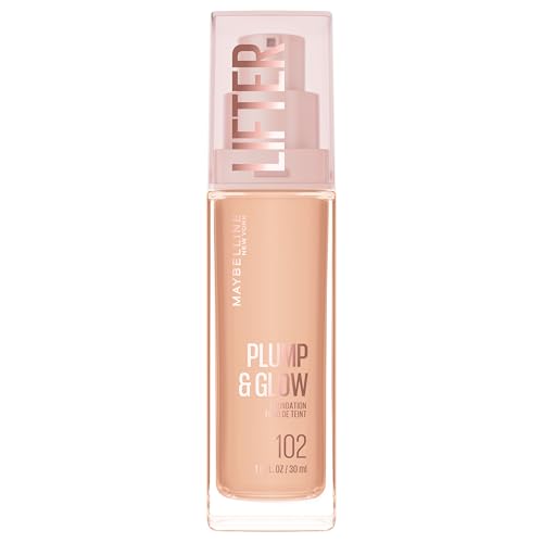 Image of Maybelline Lifter Plump & Glow Foundation, Liquid Foundation with 2% Niacinamide + Hyaluronic Acid, Plumping and Brightening Face Makeup, 102, 1 Count
