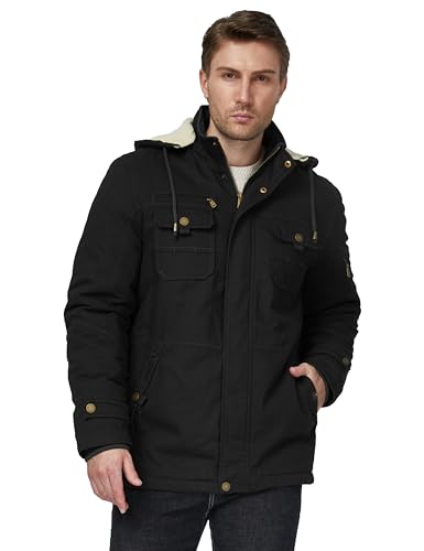 Image of WenVen Men's Winter Sherpa Parka Mid Length Thicken Military Style Warm Jacket with Removable Hood