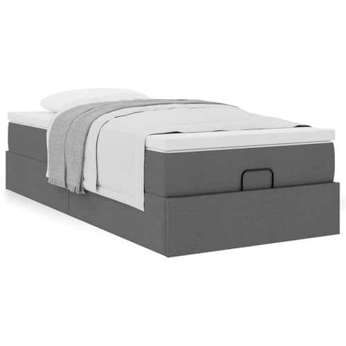 IKAYAA Boxspringbett 100 x 200 cm mit Matratze und Bettkasten Boxspringbett mit Stauraum Polsterbett 100x200 mit stauraum Bett 100 x 200 cm mit Stauraum Dunkelgrau Type-2