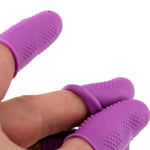 Finger Protectors [Flex Series – 12-Pack] Silicone Non-Stick Finger Covers | Purple | Small (6) / Medium (6) for Hot Glue | Sewing | Adhesives | Scrapbooking