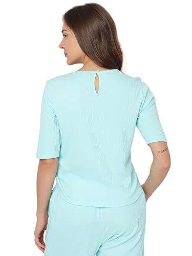 Image of VERO MODA Solid Cotton Round Neck Women's Top