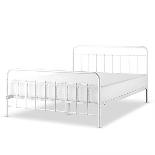 Zinus Florence Full Panel Metal Platform Bed Frame / Mattress Foundation / No Box Spring Needed / Easy Assembly, White, Queen #TOP7