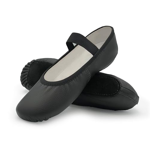 Adult Leather Ballet Shoes, Elastic Casing, Full Sole Slipper, Brittany - SD69L