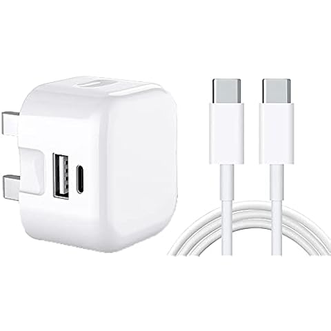 USB C Charger Plug, 20W Dual Ports USB A + USB C PD Wall Fast Charger For Samsung Galaxy A14/A34/A54/A13 5G/A23/A33/A53/A04s/M23/M33/M53 5G Charger Adapter Block with Cable (WHITE) Cover
