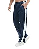 THWEI Mens Tear Away Basketball Pants Casual High Split Snap Button Post Surgery Sweatpants Navy M