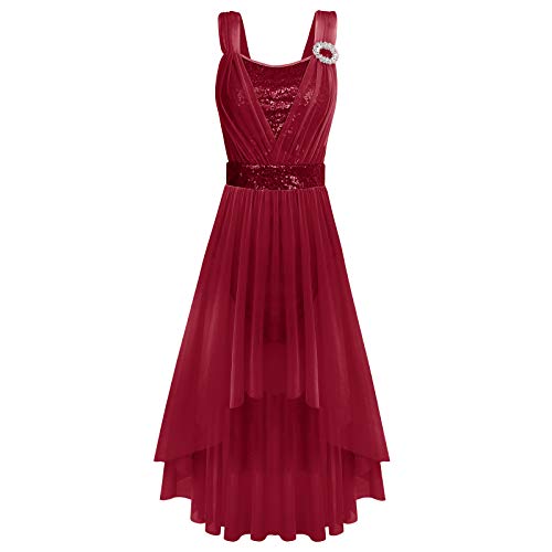 Robe de danse lyrique bordeaux XS en tulle pailleté pour femme
