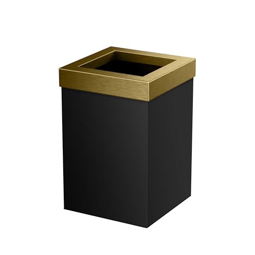 Gatco Small Bathroom Trash Can With Lid, Square 3 Gallon Stainless Steel Wastebasket, Under Sink, Matte Black And Brushed Brass, For Bathroom, Bedroom, Office (1934)