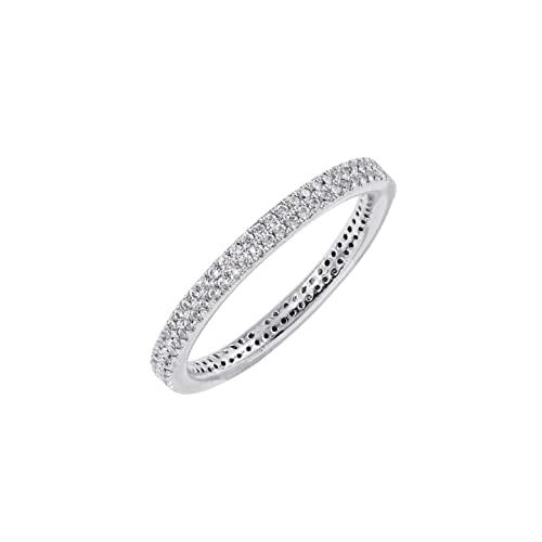 Amazon Essentials Rhodium Plated Double Row Pave Stackable Eternity Ring Size 6, Silver #TOP9
