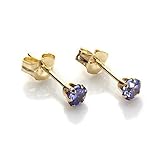 Nadel Dicke: 0,65mm 9 Karat Gelbgold 3mm Runde Tansanit CZ Kristall Ohrstecker Ohrringe
