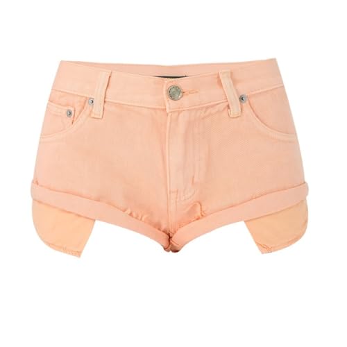 Shorts en denim à taille basse lâche pour femme avec poches exposées