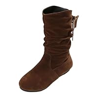 Women's Fashion Short Boots Suede Back Heel Chunky Mid Calf Boots Women's Mid Calf Boots Chicken Rain Boots for Women Wide Calf (Brown, 7.5)