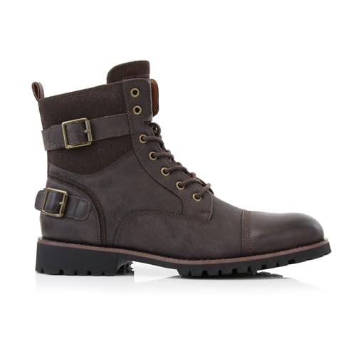 Image of Polar Fox Men's Military Style Combat Boot Collection | Men's Cap Toe Ankle Boots with Lace-Up & Side Zipper