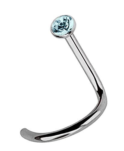 Modern Nature Piercing-Schmuck 1X Tapones de Nariz de Titanio Espiral, Engarzado 2,2mm Piedra en Muchos Colores Seleccionable, Vara 0,8 MM - luz Azul Turquesa