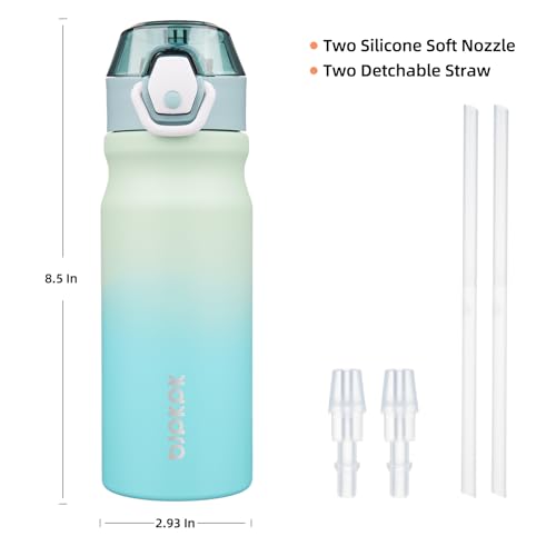Image of BJPKPK 18 oz Water Bottle with Straw & Handle, Insulated Stainless Flask | Leak Proof Locking Lid, Thermal, Double Wall Vacuum, Keeps Hot /Cold, BPA Free, Dishwasher Safe, Travel & Sports, Mint