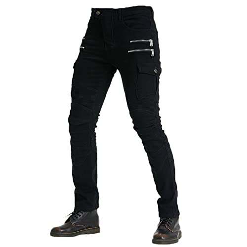 COLOYO Pantalones de protección para motocicleta para hombre, transpirables y resistentes al desgaste, aprobados por la CE, rodilleras extraíbles, pantalones protectores de motocicleta, negro-XL