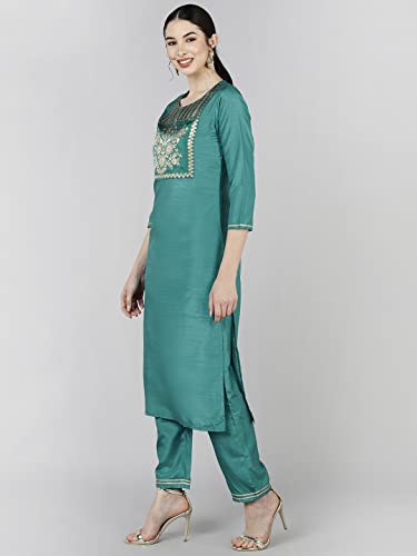 Image of Vaamsi Women's Poly Silk Solid Yoke Design Straight Kurta Set With Dupatta