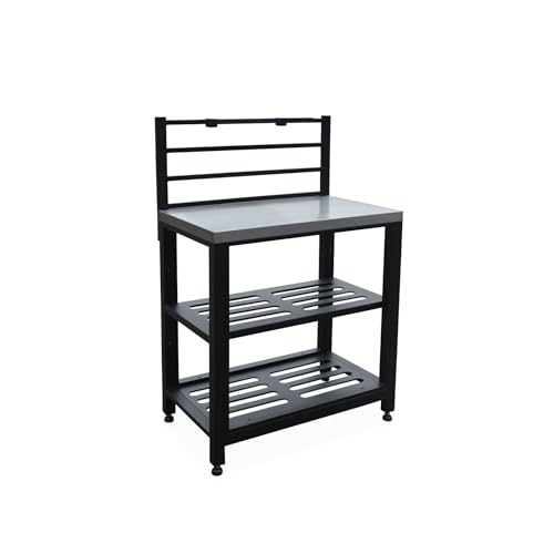 Mobile da Esterno in Acciaio 2 Ripiani, 80cm, Grimaud, Nero, 48x80x124 cm