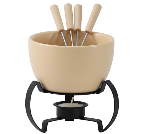 LamChyar Chocolate Melting Pot Set, Fondue Cup for Person or Family, Tealight Cheese Chocolate Butter Warmer Set, Chocolate Fondue Set with 4 Forks(Beige)