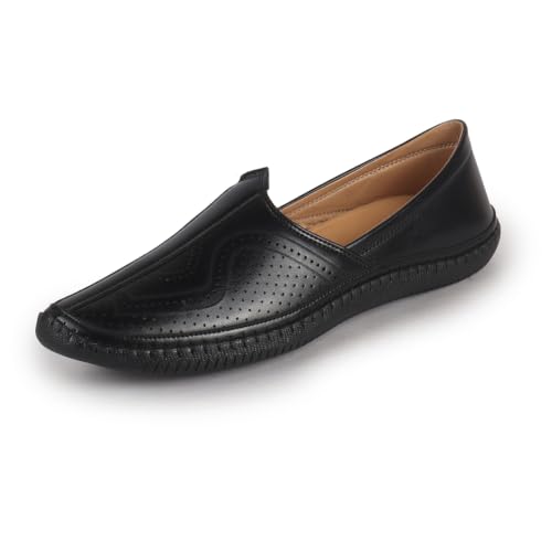 Image of FAUSTO Men Perforated Side Stitched Ethnic Round Toe Juttis and Mojaris for Wedding | Flexible Anti Skid Sole | Pathani Kurta Slip On Shoes