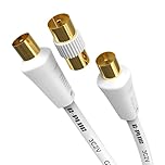 G-PLUG 1m TV Aerial Cable with Coaxial Adapter – Male to Male RF Lead – Gold-Plated – For Freeview, Freesat, Sky Box, BT, TV Aerial Extension