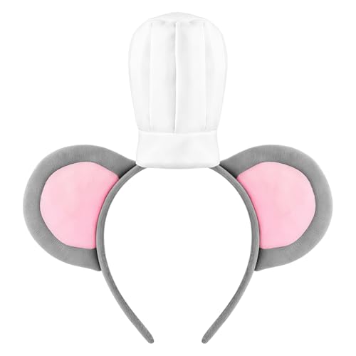 UNVOJL Mouse Headband With Chef Hat Cartoon Mouse Ears Headband Toy Hair Clip Cosplay Costume Christmas/Halloween Party Decoration