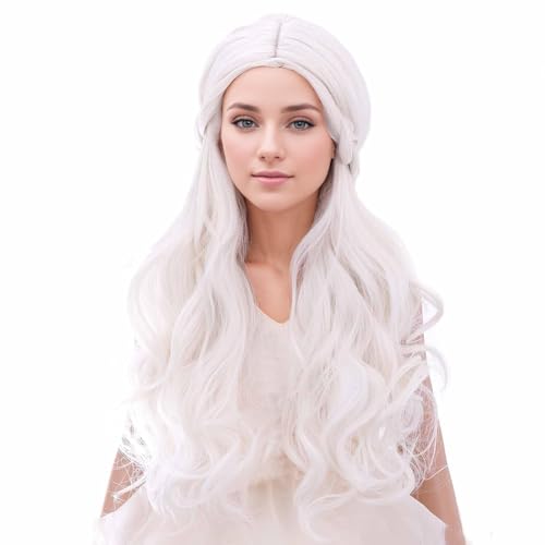 Image of PATTNIUM Platinum Blonde Wig for Kids Wig Long Wavy White Wig for Girls Heat Resistant Synthetic Cosplay Costume Wigs