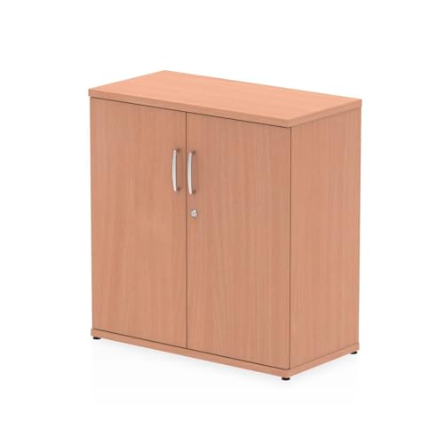 Image of OPO Impulse Freestanding 800/1200/1600/2000mm Storage Cupboard Mechanism & Lockable Office Storage 2 Shelves | Heat Resistant Beech Melamine Finish Beech 800