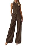 PRETTYGARDEN Women's 2 Piece Sets Summer 2026 Work Clothes Sleeveless Blazer Vest Pants Suits Spring Business Casual Outfits (Brown,Medium)