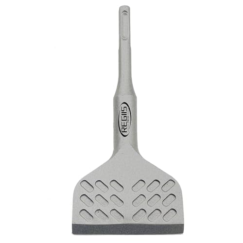 Regiis Tech SDS Plus Floor Scraper 4 in. x 11 in. Wide Angled Flooring Adhesives Remover, Cranked Thinset Removal Chisel Tool