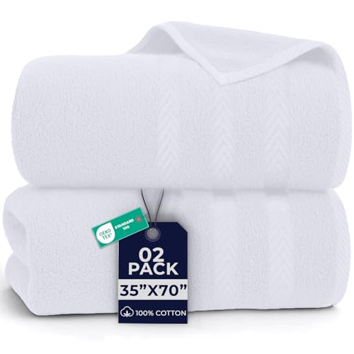 DAN RIVER 2 Pack Luxury Bath Sheets 35x70, 600 GSM, Soft & Quick Dry 100% Ring Spun Cotton Towels Ideal for Hotels, Spas, Gyms & Salons Extra Large, White