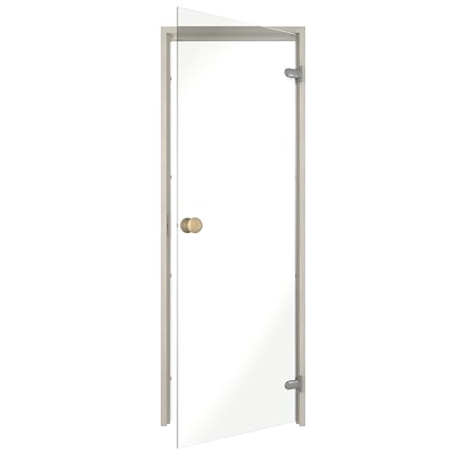 Sauflex Saunatür ESSENTIAL – ESG 8 mm Sicherheitsglas, Laminierter Holzrahmen, Rechts/Links montierbar (Klar/Espe, 60x190)