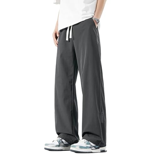 Summer Men's ice Silk Straight Pants Loose Elastic Sports Wide-Leg Thin Casual Pants