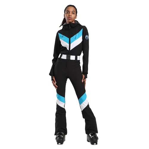 GSOU SNOW Damen Skianzug Einteiler Skioverall Schneeanzug 1 Teilig für Frauen - Multi-Pocket Wasserdicht Winddicht Atmungsaktiv Warm mit Kapuze