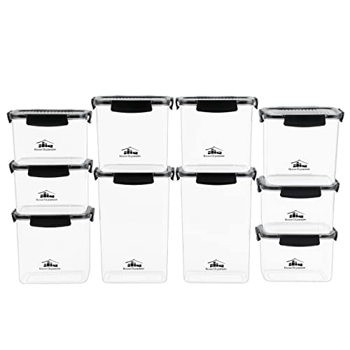 Super Kit com 10 Potes Herméticos com Trava de Segurança, Porta Mantimentos Retangular Empilháveis S