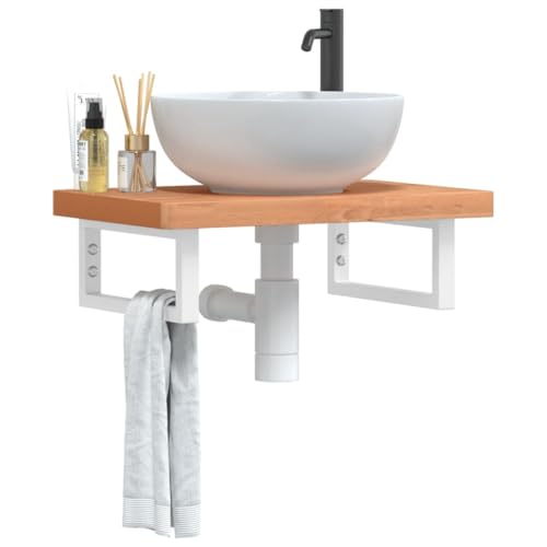 Brokky Estante de Lavabo de Pared estanterías de Pared baldas flotantes Pared Estante Pared Madera de Acero y Madera Maciza de Haya