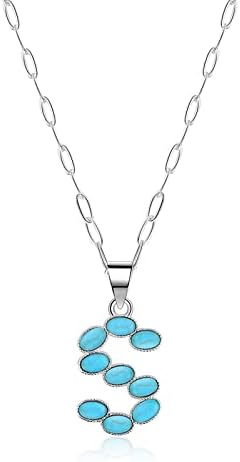 BENBIYO Western Turquoise Initial Necklace Letter Cowgirl Bohemian A-Z Hippie Boho Turquoise Stones Pendant Necklace for Women Girls (S)